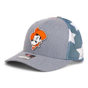 OSU Cowboys Pistol Pete Snapback Trucker Hat- Heather Grey/ Stars & Stripes